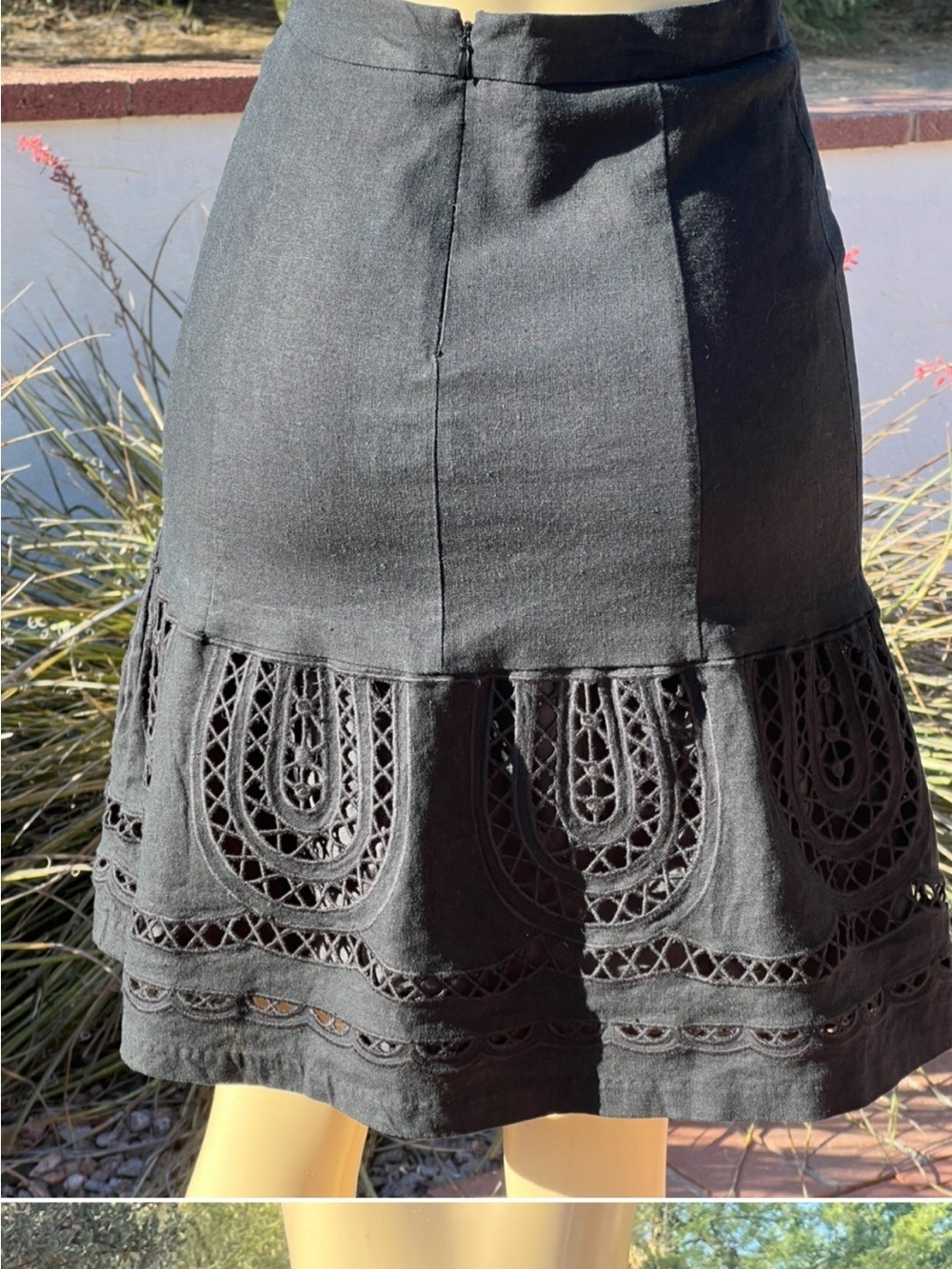 Chadwicks Black Linen Blend Eyelet Hem Skirt Petite 2P Lined